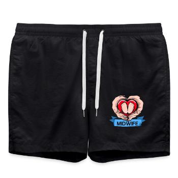 Herzliche Hebamme Geburtsvorbereitung - Badeshorts - Schwarz - Vorne - AI Model Male 185 light (185cm)