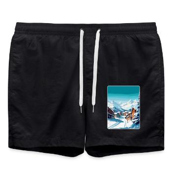 Val Thorens Frankreich Vintage Reiseplakat Souvenir - Badeshorts - Schwarz - Vorne - AI Model Male 185 light (185cm)