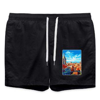 Barcelona Spanien Vintage Reiseplakat Souvenir WPA - Badeshorts - Schwarz - Vorne - AI Model Male 185 light (185cm)