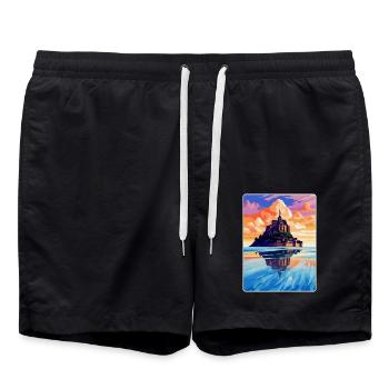 Mont Saint Michel France Vintage Travel Poster WPA - Swim Trunks - black - Front - AI Model Male 185 light (185cm)