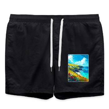 Cornwall England Uk Vintage Travel Poster Souvenir - Swim Trunks - black - Front - AI Model Male 185 light (185cm)