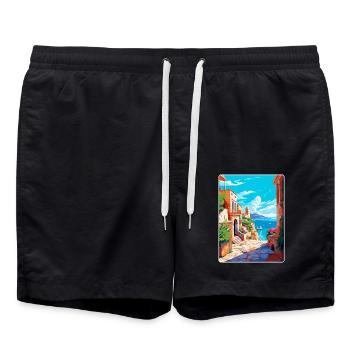 Rhodes Grèce Vintage Voyage Poster WPA Souvenir - Short de bain - noir - Devant - AI Model Male 185 light (185cm)