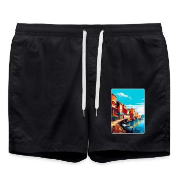 Costa Nova Portugal Vintage Reiseplakat Souvenir - Badeshorts - Schwarz - Vorne - AI Model Male 185 light (185cm)