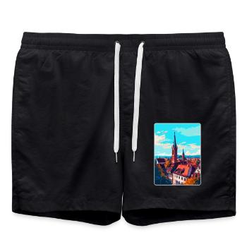 Freiburg Germany Vintage Travel Poster Souvenir - Swim Trunks - black - Front - AI Model Male 185 light (185cm)