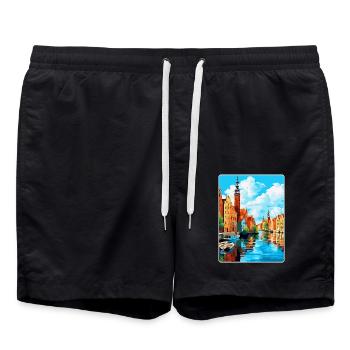 Danzig Polen Vintage Reiseposter WPA Souvenir - Badeshorts - Schwarz - Vorne - AI Model Male 185 light (185cm)