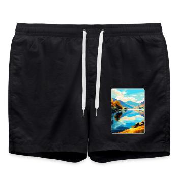 Ullswater Lake District Travel Poster Souvenir WPA - Swim Trunks - black - Front - AI Model Male 185 light (185cm)