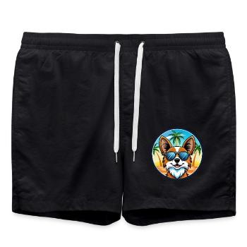 Papillon Dog Breed Cartoon Sunglasses Beach - Swim Trunks - black - Front - AI Model Male 185 light (185cm)