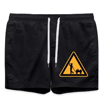 Father's Day warning sign - Swim Trunks - black - Front - AI Model Male 185 light (185cm)