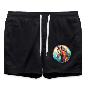 Pferd buntes Aquarell Tier Haustier Illustration - Badeshorts - Schwarz - Vorne - AI Model Male 185 light (185cm)