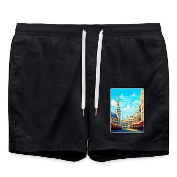 Bruxelles Belgique Poster de voyage vintage souvenir - Short de bain - noir - Devant - AI Model Male 185 light (185cm)