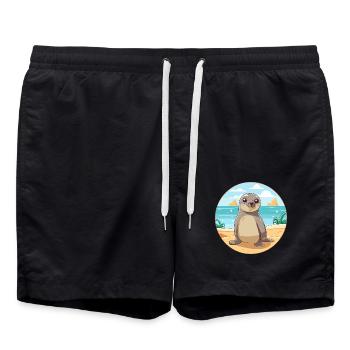Siegel Aquarell Karikatur Kawaii Clipart Tier - Badeshorts - Schwarz - Vorne - AI Model Male 185 light (185cm)
