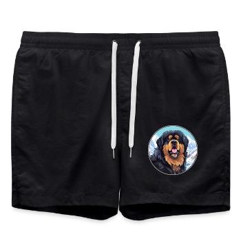 Tibetischer Mastiff Hunderasse Cartoon Kawaii Watercolo - Badeshorts - Schwarz - Vorne - AI Model Male 185 light (185cm)