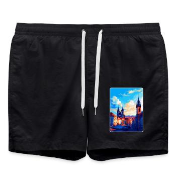 Prag Tschechische Republik Vintage Reiseplakat WPA - Badeshorts - Schwarz - Vorne - AI Model Male 185 light (185cm)