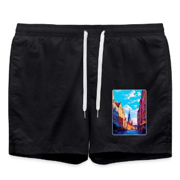 Pilsen Tschechische Republik Vintage Reiseplakat WPA Kunst - Badeshorts - Schwarz - Vorne - AI Model Male 185 light (185cm)