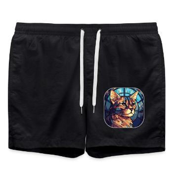Bunte Aquarellfarbe der braunen Katzenrasse Havanna - Badeshorts - Schwarz - Vorne - AI Model Male 185 light (185cm)