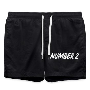 Number 2 - zwei - zweiter - zweite - 2 - Nummer 2 - Badeshorts - Schwarz - Vorne - AI Model Male 185 light (185cm)