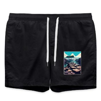 Giant S Causeway Nordirland Reiseposter - Badeshorts - Schwarz - Vorne - AI Model Male 185 light (185cm)