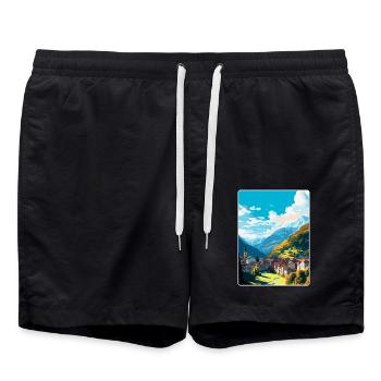 Sion Switzerland Vintage Travel Poster Souvenir - Swim Trunks - black - Front - AI Model Male 185 light (185cm)