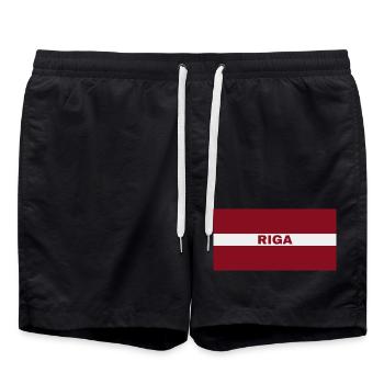 Riga Stadt in lettischer Flagge - Badeshorts - Schwarz - Vorne - AI Model Male 185 light (185cm)