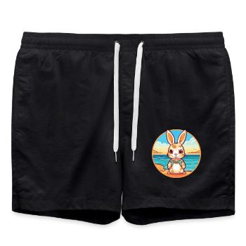 Hase Aquarell Cartoon Kawaii Clipart Tier - Badeshorts - Schwarz - Vorne - AI Model Male 185 light (185cm)