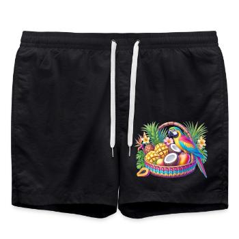 Fruit basket with parrot - Swim Trunks - black - Front - AI Model Male 185 light (185cm)