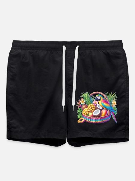 Obstkorb mit Papagei - Badeshorts - Schwarz
