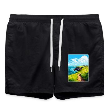 St Davids Head Wales Uk Reise Poster Souvenir WPA - Badeshorts - Schwarz - Vorne - AI Model Male 185 light (185cm)