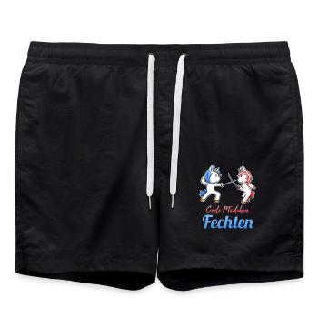Coole Mädchen Fechten Einhorn Fechtkampf Fechter - Badeshorts - Schwarz - Vorne - AI Model Male 185 light (185cm)
