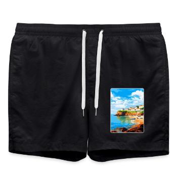 Portscatho Cornwall England Uk Travel Poster WPA - Swim Trunks - black - Front - AI Model Male 185 light (185cm)