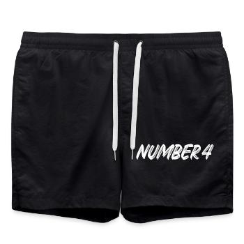 Number 4 - vier - vierter - vierte - 4 - Nummer 4 - Badeshorts - Schwarz - Vorne - AI Model Male 185 light (185cm)