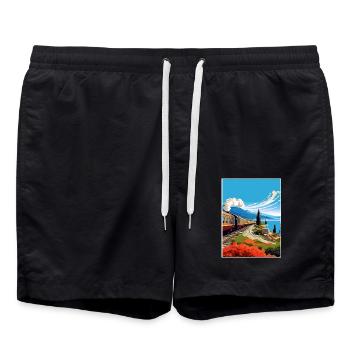 Orient Express Europa Deko Vintage Reiseposter - Badeshorts - Schwarz - Vorne - AI Model Male 185 light (185cm)