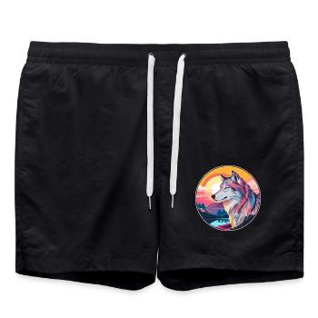Wolf Buntes Aquarell Cartoon Kawaii Tier - Badeshorts - Schwarz - Vorne - AI Model Male 185 light (185cm)