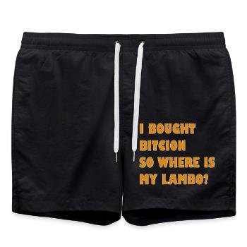 Krypto Meme: Wo ist mein Lambo? - Badeshorts - Schwarz - Vorne - AI Model Male 185 light (185cm)