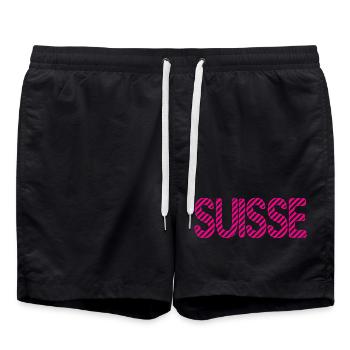 SCHWEIZ. LAND. GENF. HUMOR. FLAGGE. GENF - Badeshorts - Schwarz - Vorne - AI Model Male 185 light (185cm)