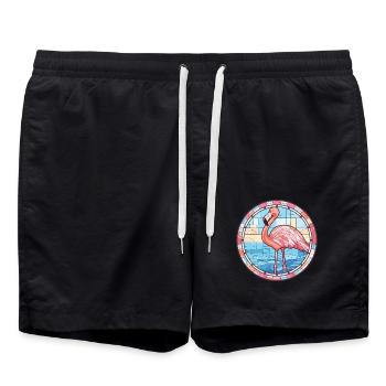 Flamingo Bunte Aquarell-Tierillustration - Badeshorts - Schwarz - Vorne - AI Model Male 185 light (185cm)