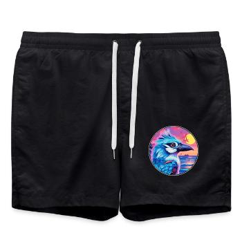 Blauer Eichelhäher Buntes Aquarell Cartoon Kawaii Tier - Badeshorts - Schwarz - Vorne - AI Model Male 185 light (185cm)