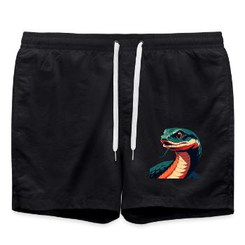 Schlange Cartoon Figur Buntes Haustier Tier - Badeshorts - Schwarz - Vorne - AI Model Male 185 light (185cm)