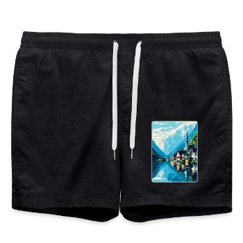 Hallstatt Lake Austria Vintage Travel Poster WPA - Swim Trunks - black - Front - AI Model Male 185 light (185cm)