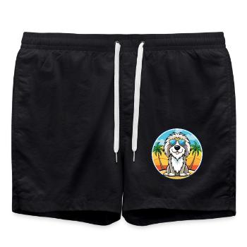 Picardy Sheepdog Breed Cartoon Sunglasses Beach - Swim Trunks - black - Front - AI Model Male 185 light (185cm)