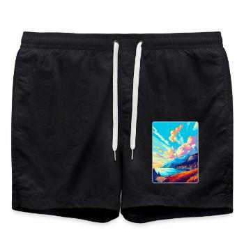 Bergen Norway Vintage Travel Poster WPA Souvenir - Swim Trunks - black - Front - AI Model Male 185 light (185cm)