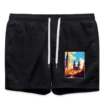 Prag Tschechische Republik Vintage Reiseplakat WPA - Badeshorts - Schwarz - Vorne - AI Model Male 185 light (185cm)
