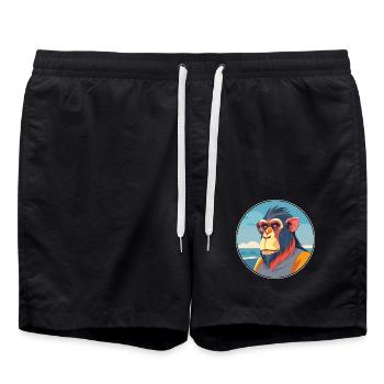 Mandrill Aquarell Cartoon Kawaii Clipart Tier - Badeshorts - Schwarz - Vorne - AI Model Male 185 light (185cm)