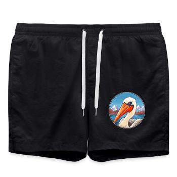 Pelikan Aquarell Karikatur Kawaii Haustier Tier Farbe - Badeshorts - Schwarz - Vorne - AI Model Male 185 light (185cm)