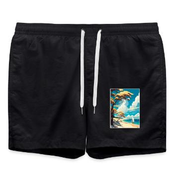 Rugen Island Allemagne Vintage voyage affiche WPA Art - Short de bain - noir - Devant - AI Model Male 185 light (185cm)