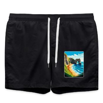 Durdle Door England Uk Travel Poster Souvenir WPA - Swim Trunks - black - Front - AI Model Male 185 light (185cm)