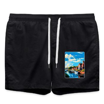 Woodbridge England Uk Reiseposter Souvenir WPA - Badeshorts - Schwarz - Vorne - AI Model Male 185 light (185cm)