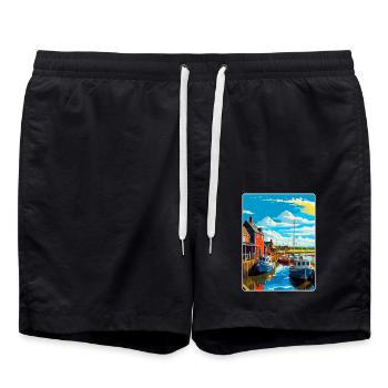 Whitstable Harbour England Uk Travel Poster WPA - Swim Trunks - black - Front - AI Model Male 185 light (185cm)