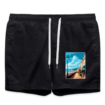 Teignmouth England Uk Reiseposter Souvenir WPA - Badeshorts - Schwarz - Vorne - AI Model Male 185 light (185cm)