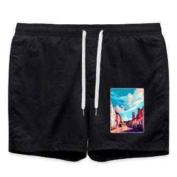 Honiton England Uk Vintage Reiseposter Souvenir - Badeshorts - Schwarz - Vorne - AI Model Male 185 light (185cm)