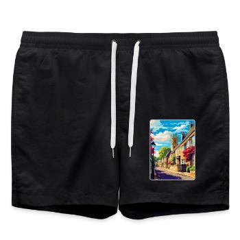 Bourton On The Hill England Uk Reiseposter WPA - Badeshorts - Schwarz - Vorne - AI Model Male 185 light (185cm)